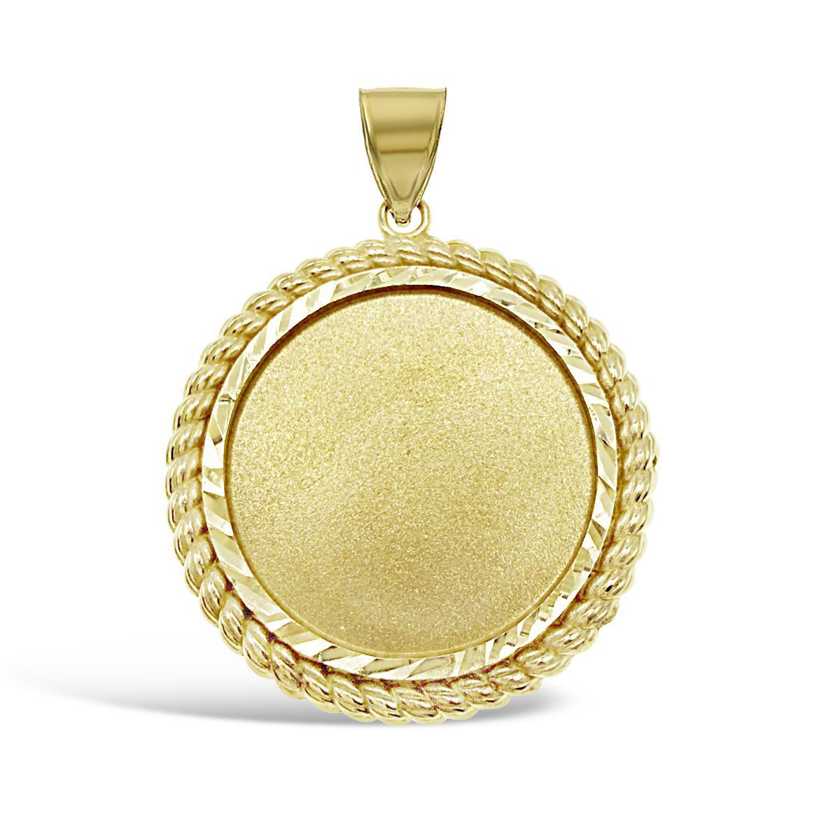 10K Yellow Gold Round Memory Picture Photo Frame Pendant Rope Bezel Charm