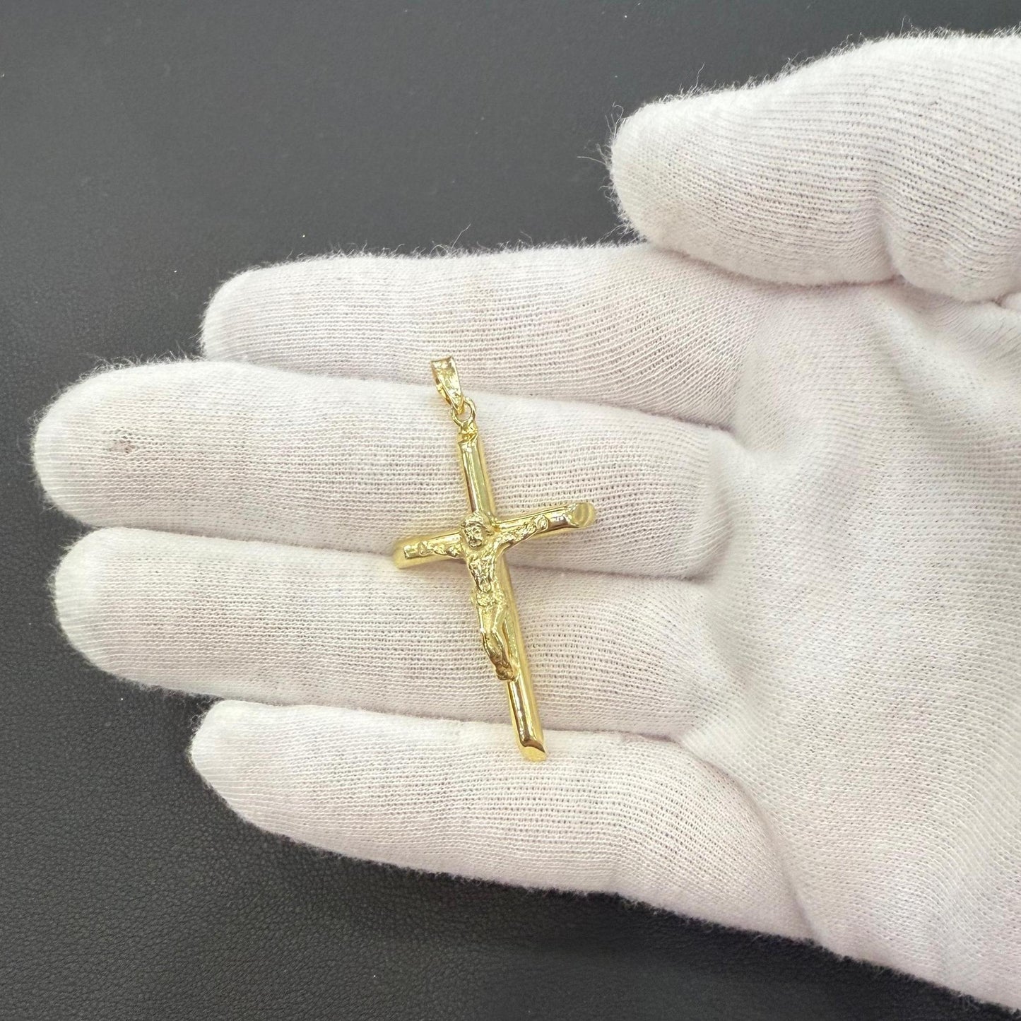 Cross Crucifix Pendant Charm 925 Sterling Silver Gold Plated 2.3"