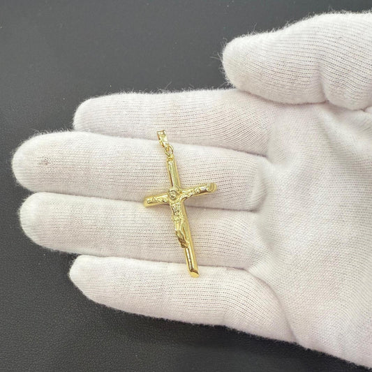 Cross Crucifix Pendant Charm 925 Sterling Silver Gold Plated 2.3"