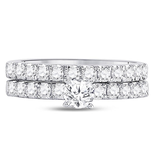 1.12 Ctw Round Diamond Solitaire Engagement Wedding Ring Band Set 14k White Gold