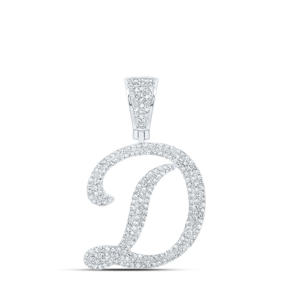1 cttw Diamond Initial D Letter Charm Pendant 10k White Gold