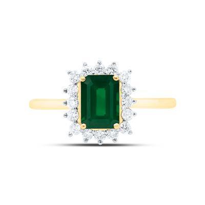 Natural Emerald Cut Emerald  & Diamond Halo Ring 14K Yellow Gold