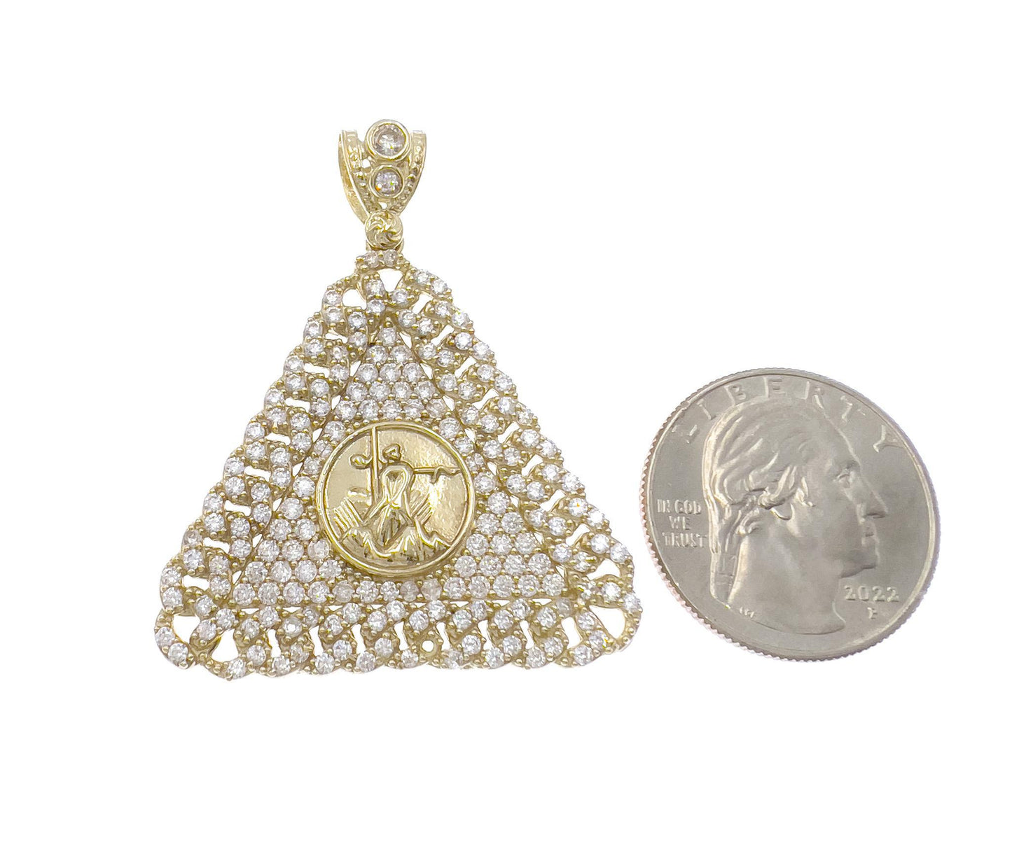 Lady Liberty Coin Pendant Men Triangle 10k Gold 1.8"