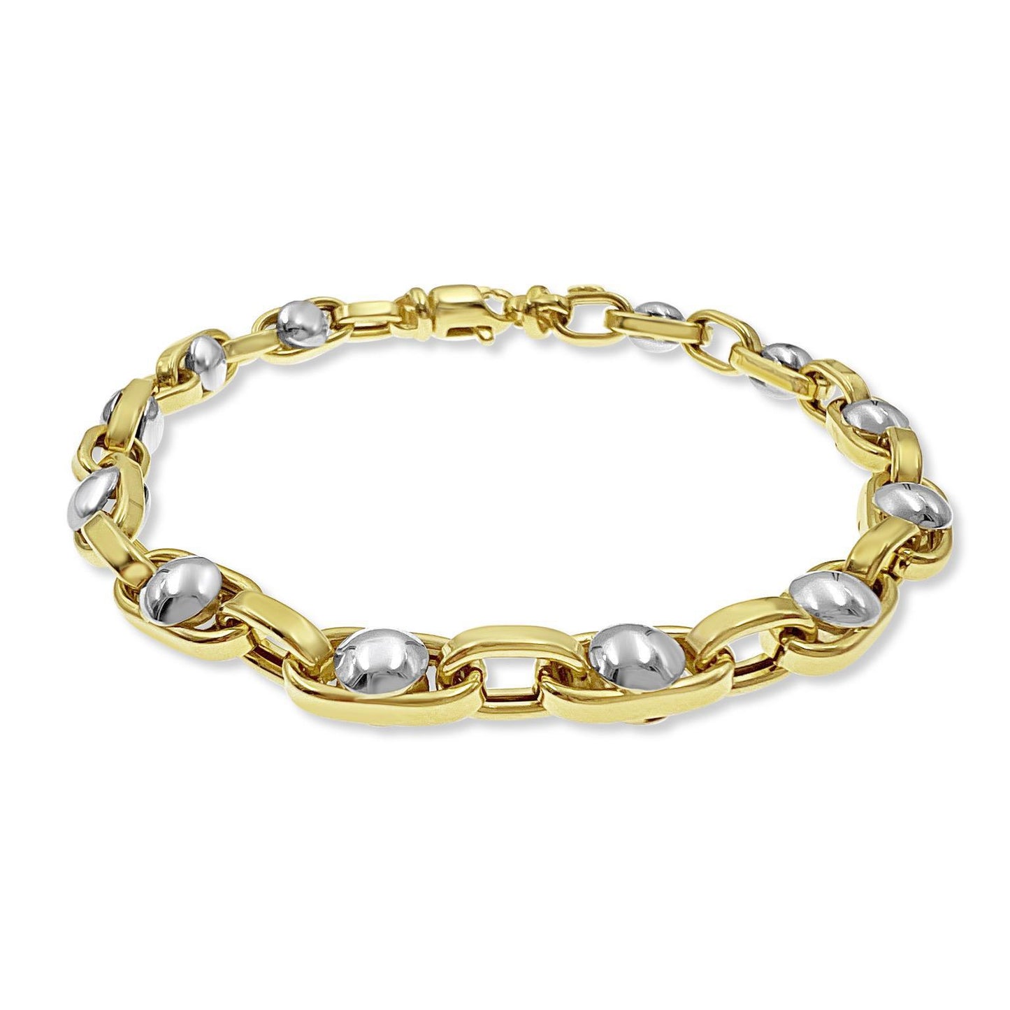 14k Two Tone Gold Link with Ball Chain Bracelet 6mm 9 inch