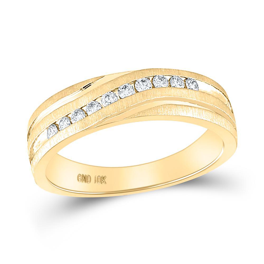 1/4cttw Diamond Wave Wedding Mens Channel Band 10k Yellow Gold Ring