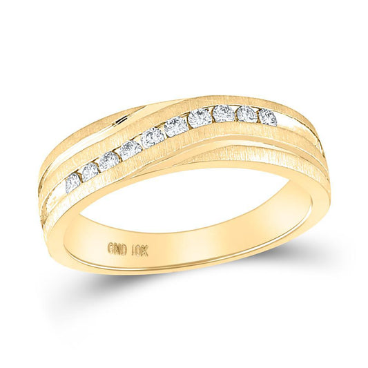 1/4cttw Diamond Wave Wedding Mens Channel Band 10k Yellow Gold Ring