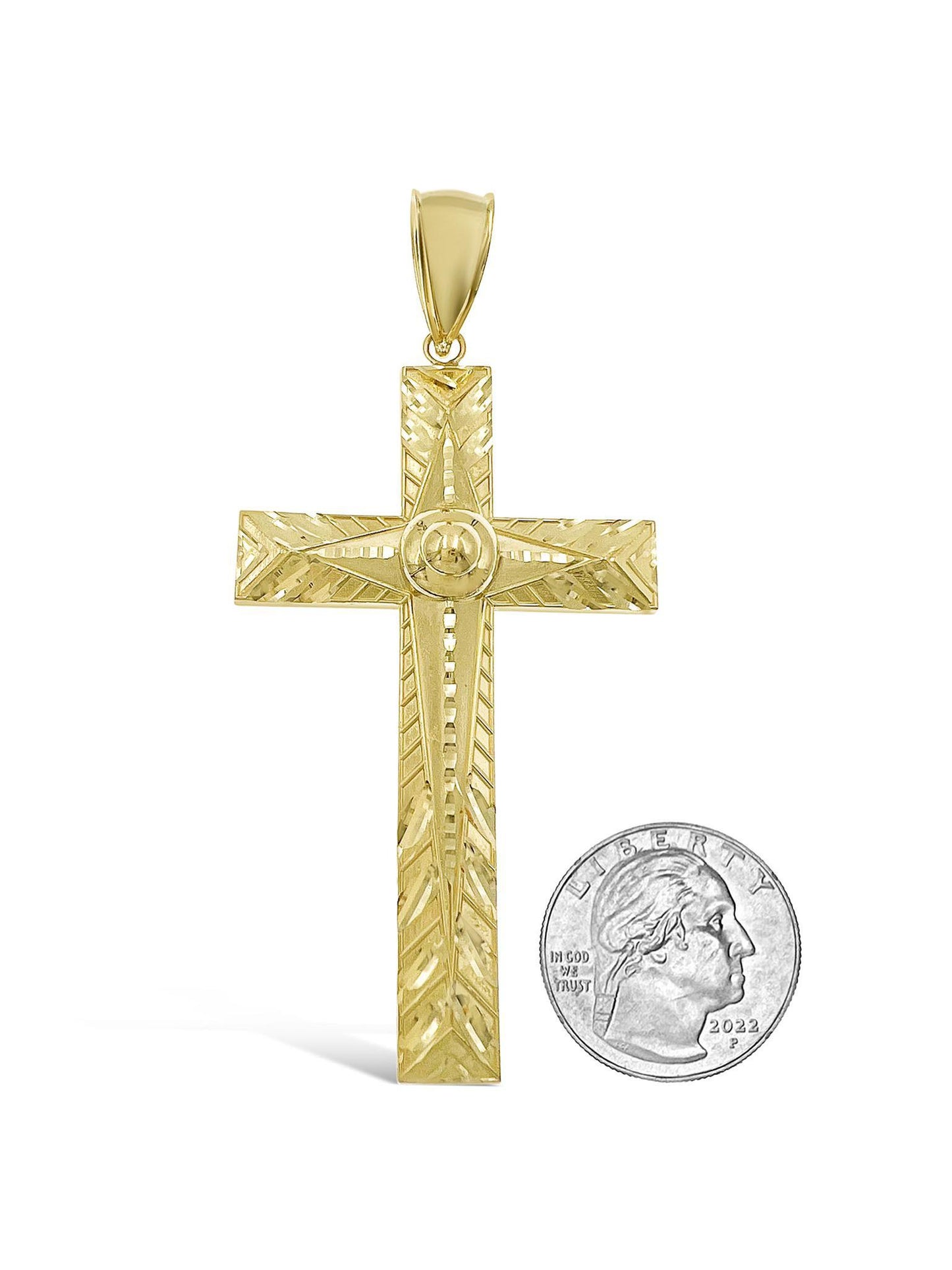 10k Yellow Gold Cross Pendant Men Charm 3"