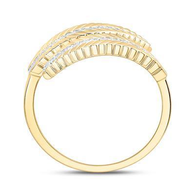 Diamond Bypass Leaf Ring Round 10K Yellow Gold