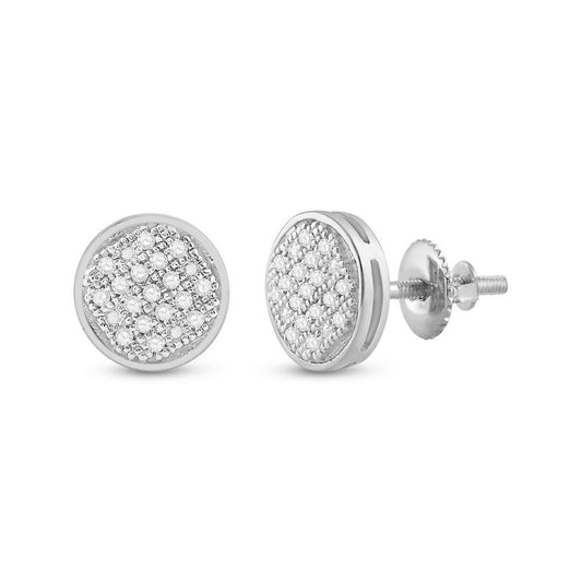 Diamond Round Cluster Earrings Stud 10k White Gold Screw back