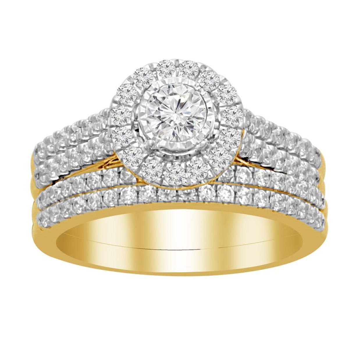 1 Ctw Diamond Round Halo Bridal Wedding Ring Band Set 10k Yellow Gold