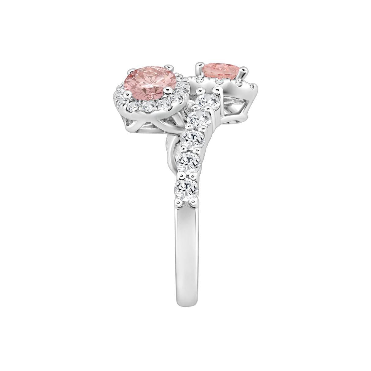 2.25 cttw Lab Grown Pink Pear Oval Diamond IGI Certified Bypass Ring 14k Gold