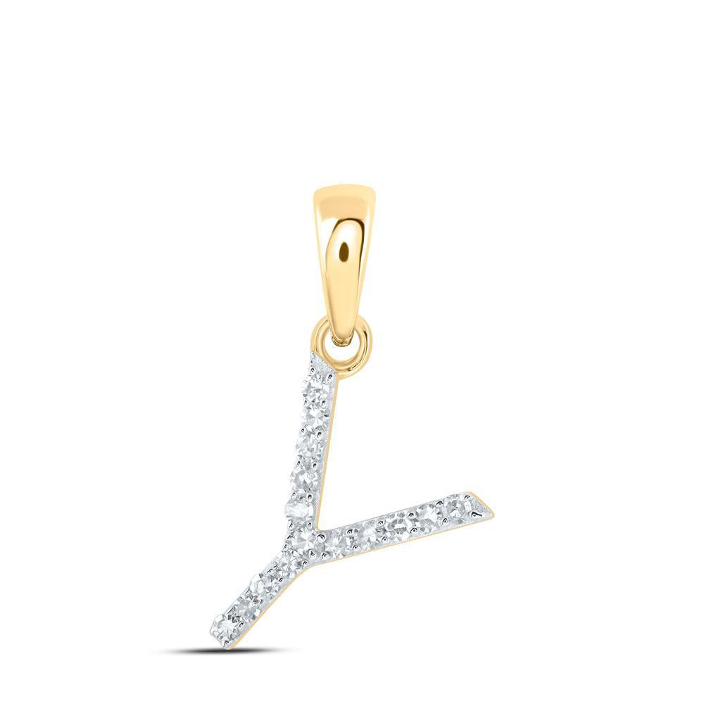 Diamond Letter Initial Y Pendant Charm 10k Yellow Gold