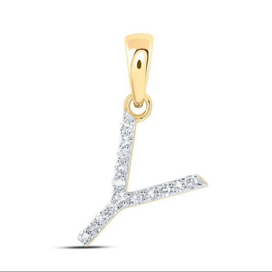 Diamond Letter Initial Y Pendant Charm 10k Yellow Gold