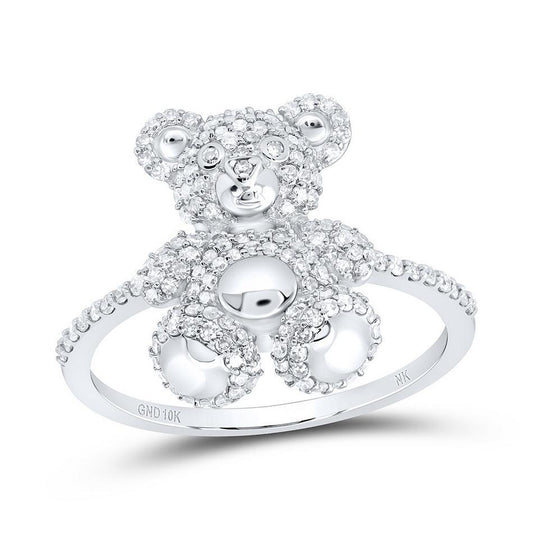 0.50cttw Round Diamond Teddy Bear Womens Ring 10k White Gold Size 7