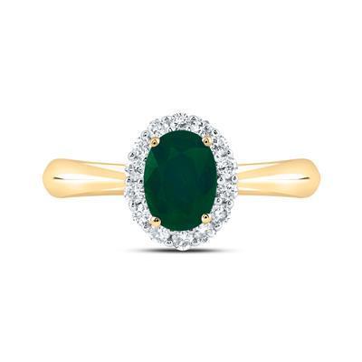 Oval Emerald Diamond Halo Ring 14K Yellow Gold