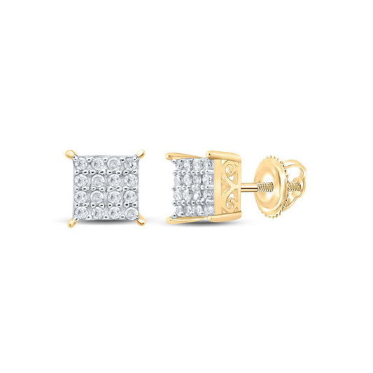 Diamond Square Stud Earrings 925 Sterling Silver Yellow tone Screw Back Mens