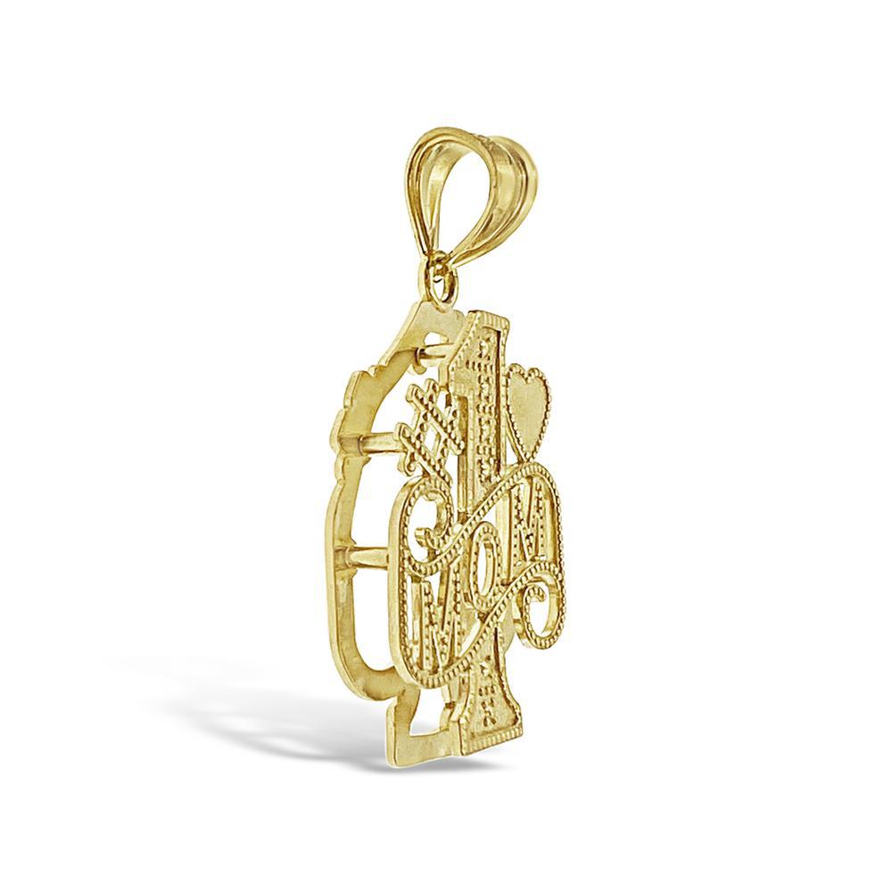 Mom #1 Mother Pendant 10k Yellow Gold Charm 1.4"