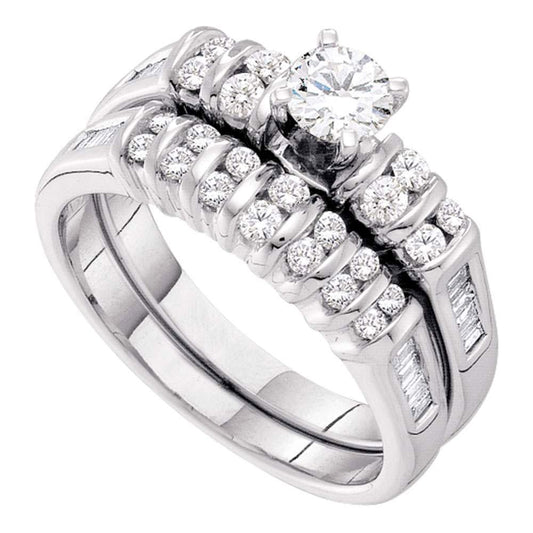 1 Cttw Baguette Diamond Solitaire Bridal Wedding Ring Set 14k White Gold Band