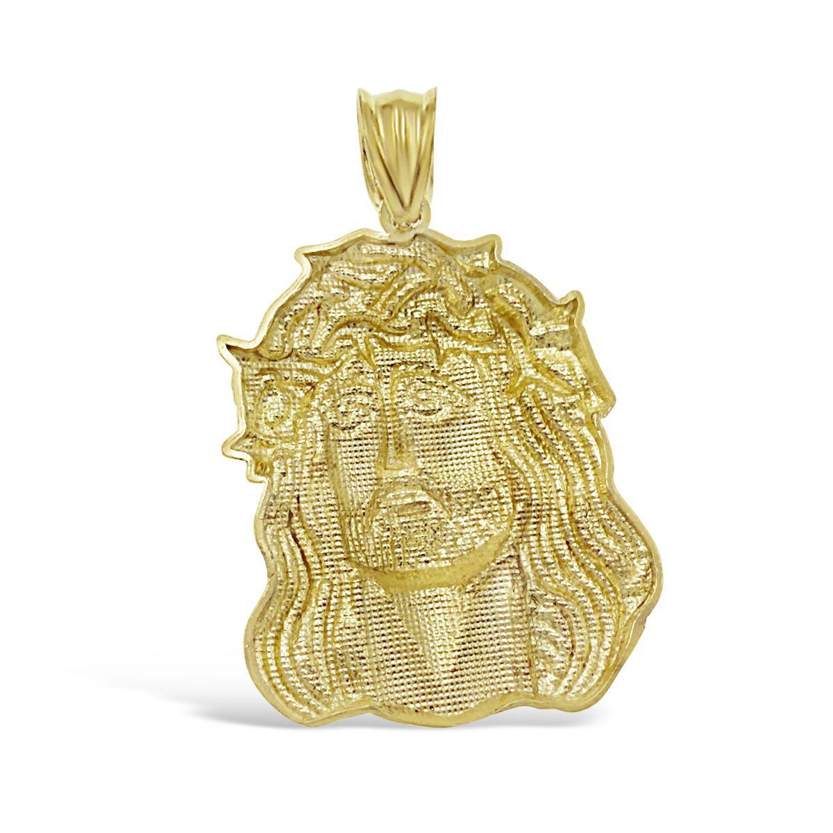 Jesus Head Pendant Mens Charm 10k Yellow Gold 2.1 inch