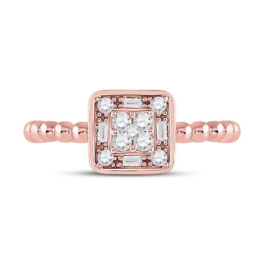 0.25cttw Diamond Baguette Cushion Shape Cluster Promise Ring 10k Rose Gold