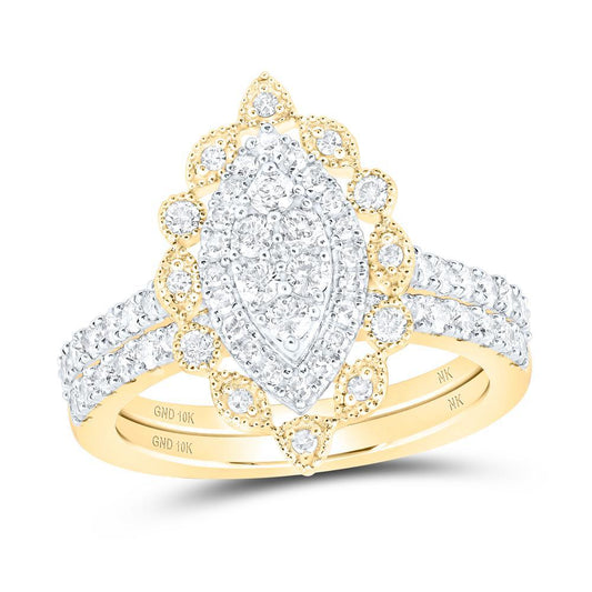 Diamond Marquise Shape Wedding Bridal Ring Band Set 10k Yellow Gold 1.00Cttw