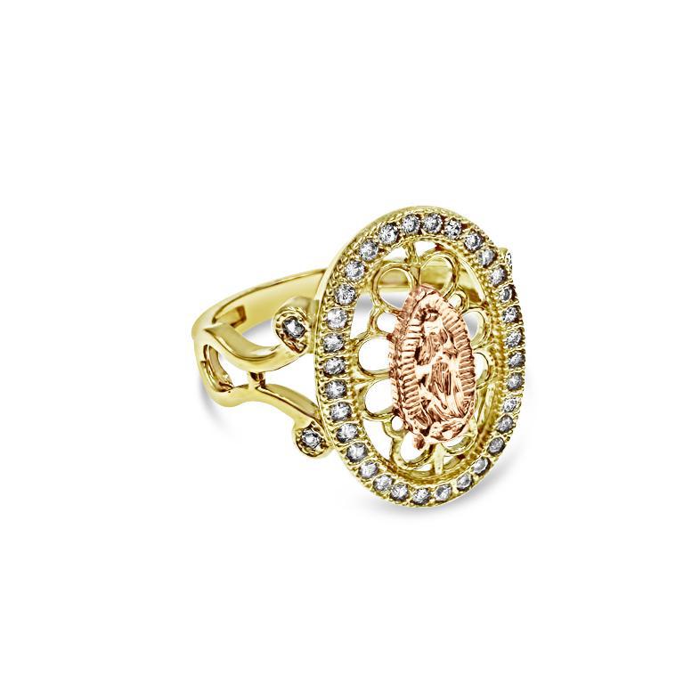 14K Two Tone Gold Virgin Mary Oval Ring