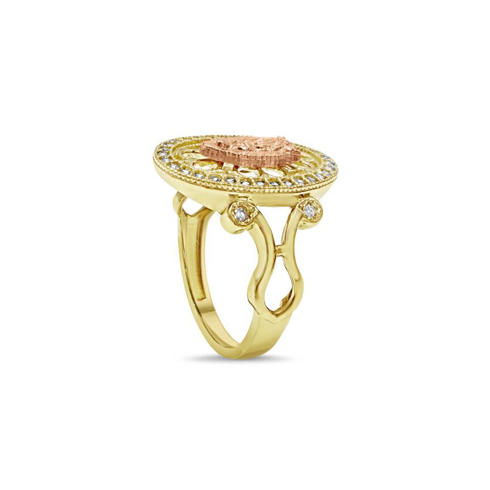 14K Two Tone Gold Virgin Mary Oval Ring