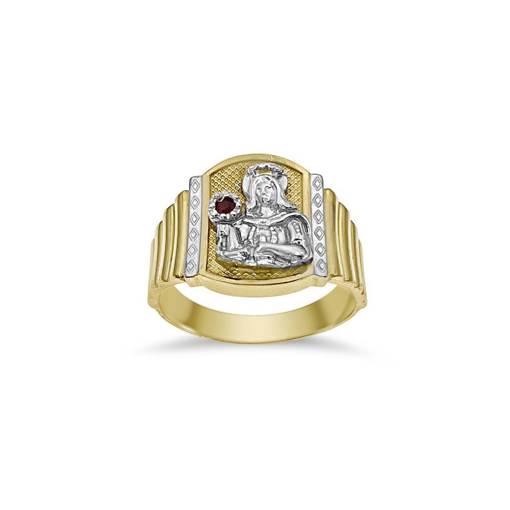 Santa Barbara Signet Ring Mens 10k Two Tone Gold Band