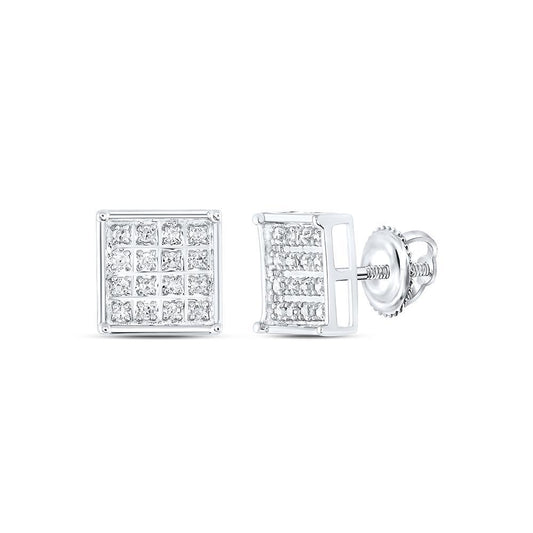 Diamond Square Stud Cluster Earrings 925 Sterling Silver