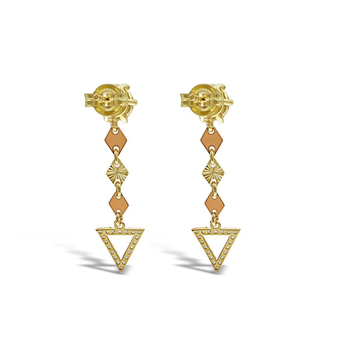 Triangle Drop Dangle Earrings Real 14k Yellow Rose Gold Stud Cz