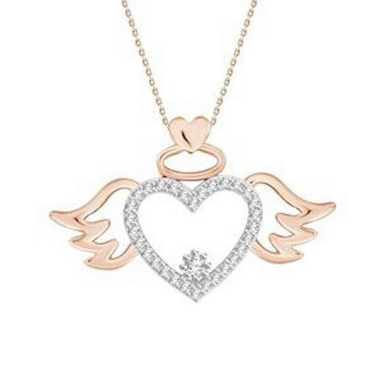 Diamond Heart Wings Pendant Necklace 10k Rose Gold 1/10cttw