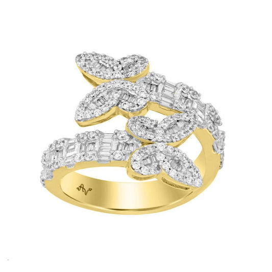 1.00cttw Diamond Baguette Bypass Butterfly Ring 10k Yellow Gold