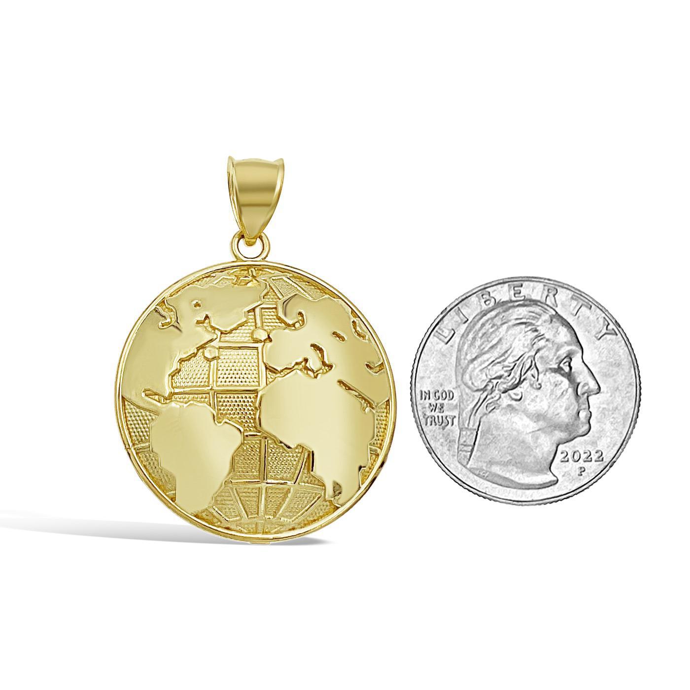 World Globe Pendant 10k Gold Mens Charm 1.5"