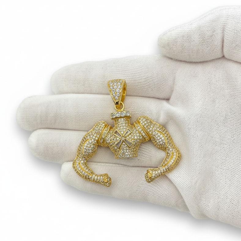 Muscular Arms Pendant 925 Sterling Silver Gold Plated