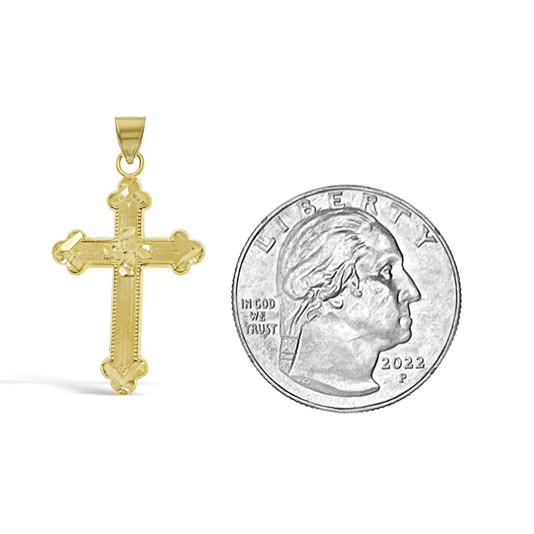 Cross Pendant 10k Yellow Gold Charm Diamond Cut 1.1 inch