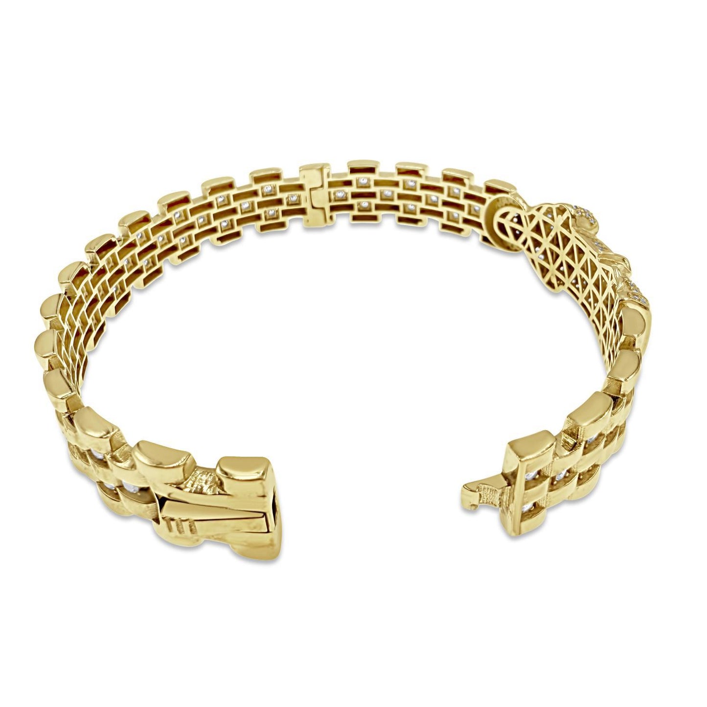 10K Yellow Gold Virgin Mary Guadalupe CZ Hinged Mens Bangle Bracelet