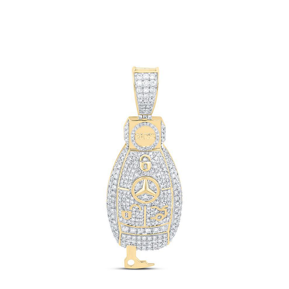 1.87 Ctw Diamond Key Mens Pendant Charm 10k Yellow Gold