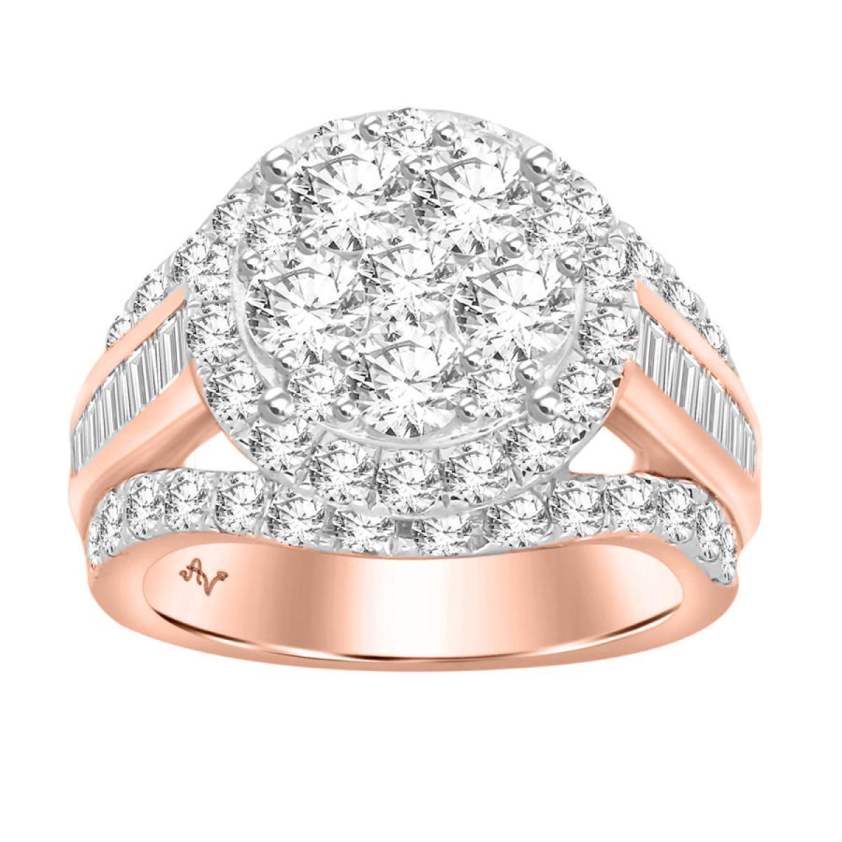 3.00ctw Diamond Baguette Round Cluster Ring 10k Rose Gold