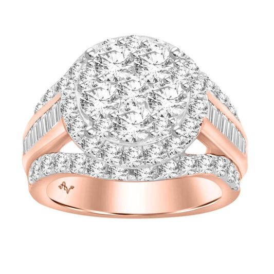 3.00ctw Diamond Baguette Round Cluster Ring 10k Rose Gold