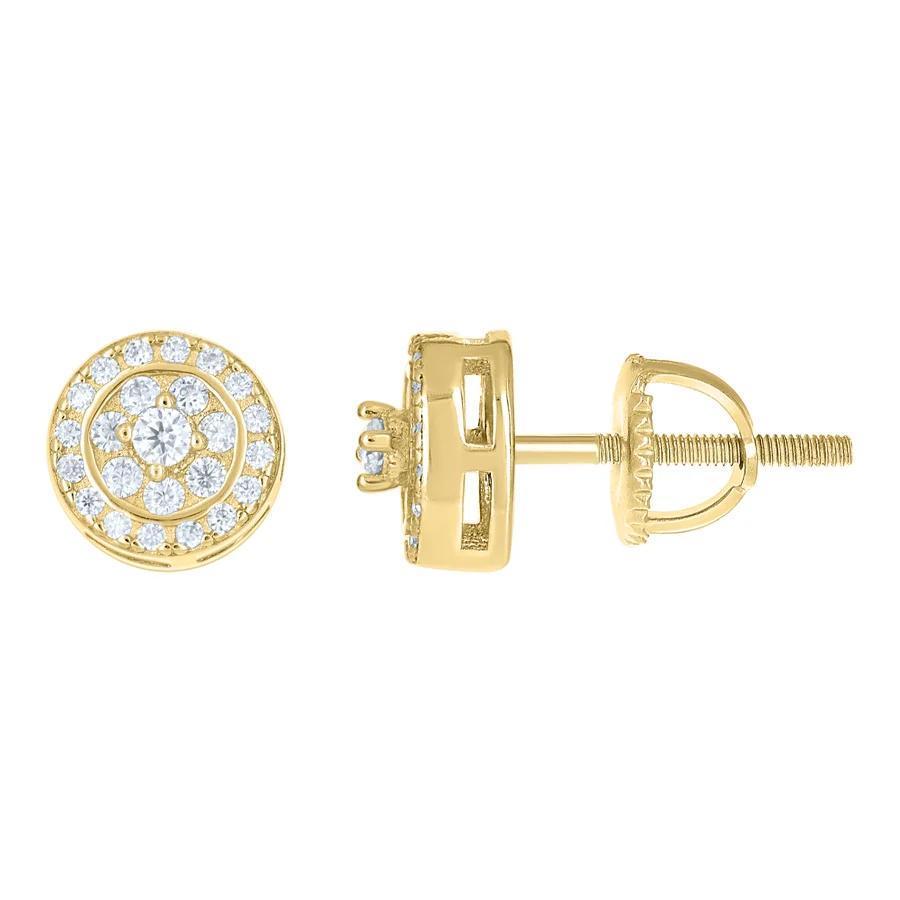 Moissanite Round Cluster Stud Earrings Yellow Tone 925 Sterling Silver