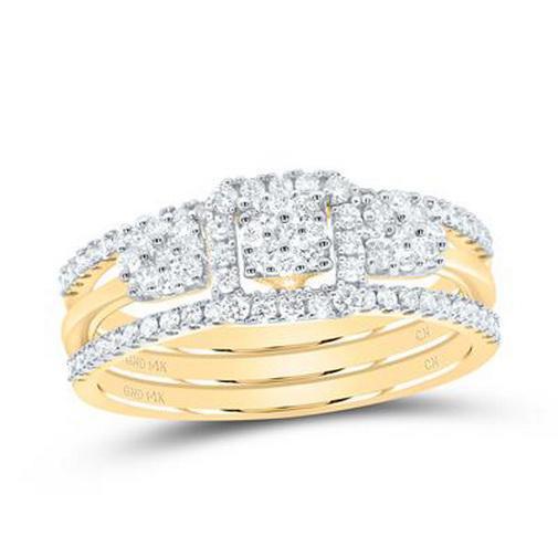 0.62 Ctw Diamond Square Shape Womens Wedding Band Ring Set of 3 14k Yellow Gold