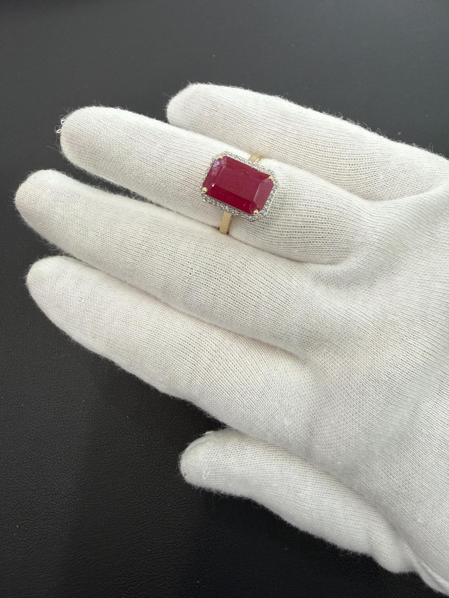 Simulated Ruby Diamond 10K Gold Halo Cocktail Ring