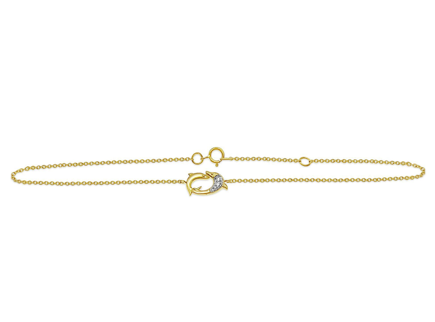 Diamond Two Dolphin Anklet Bracelet 10k Yellow Gold 9"