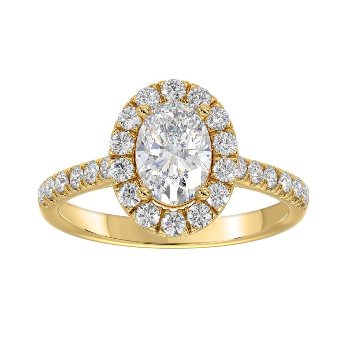 1.50ctw Lab Grown Diamond Oval Halo Engagement Ring 14K Yellow Gold