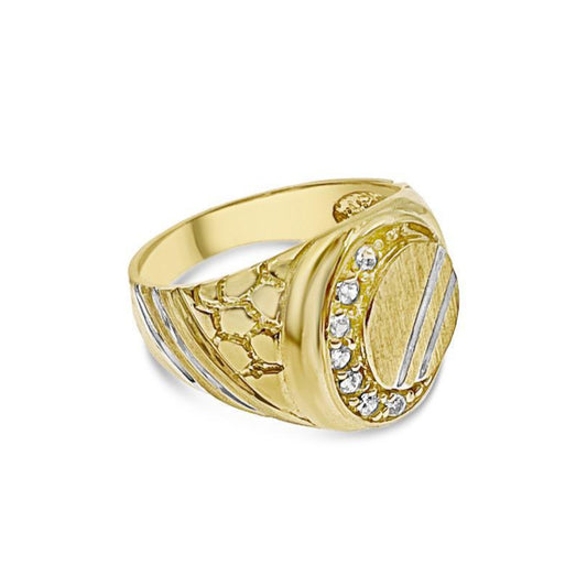 10K Yellow Gold Mens Oval Nugget Signet Pinky Ring