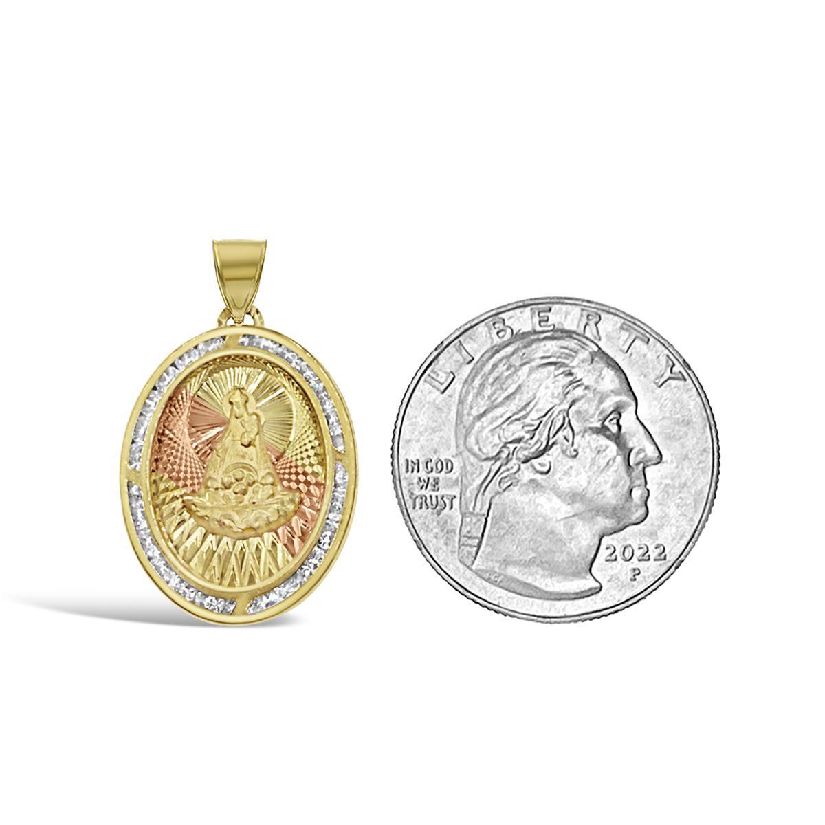 14k Gold Virgin Mary Oval Pendant Religious Charm Diamond Cut