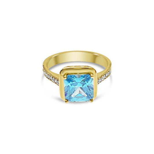 14k Gold Ring Sky Blue CZ Birthstone Band Size 7