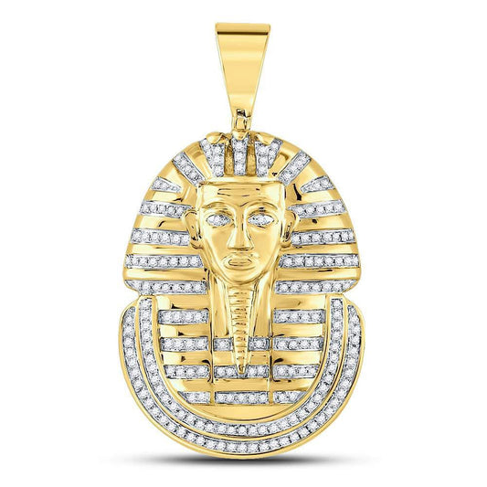 10kt Yellow Gold Diamond Pharaoh Face Pendant Egyptian Charm Mens 5/8 Cttw