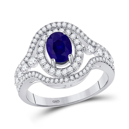 14kt White Gold Oval Blue Sapphire Diamond Solitaire Ring 1-1/2 Cttw