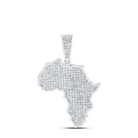 1.00Cttw Round Diamond Africa Map Mens Charm Pendant 925 Sterling Silver